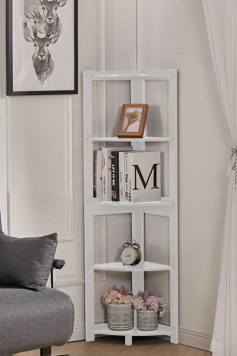 Modern 5-Tier Wooden Ladder Corner Bookshelf Home Display Shelf Unit