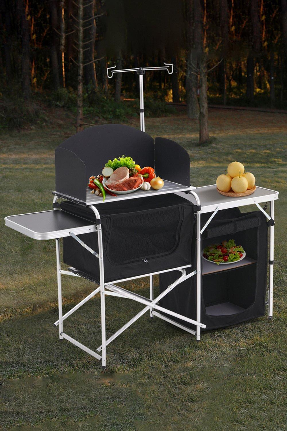 Aluminum Camp Kitchen with Zippered Storage and Camp Tables