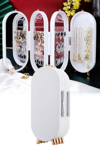 Product 4-Tier Jewelry Display Box Earring Storage Jewellery Organizer Stand Women Gift with Mirror White