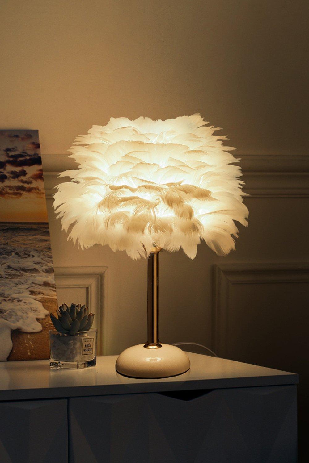 Ceramic Feather Table Lamp with LED Light