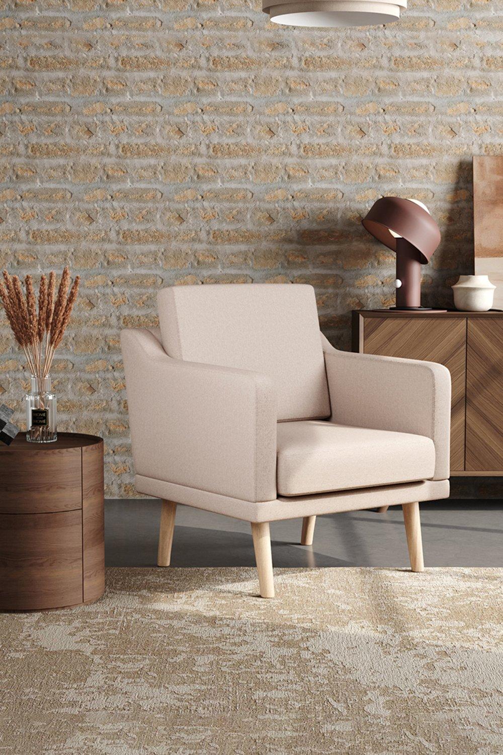 Beige Linen Upholstered Padded Armchair for Home and Office