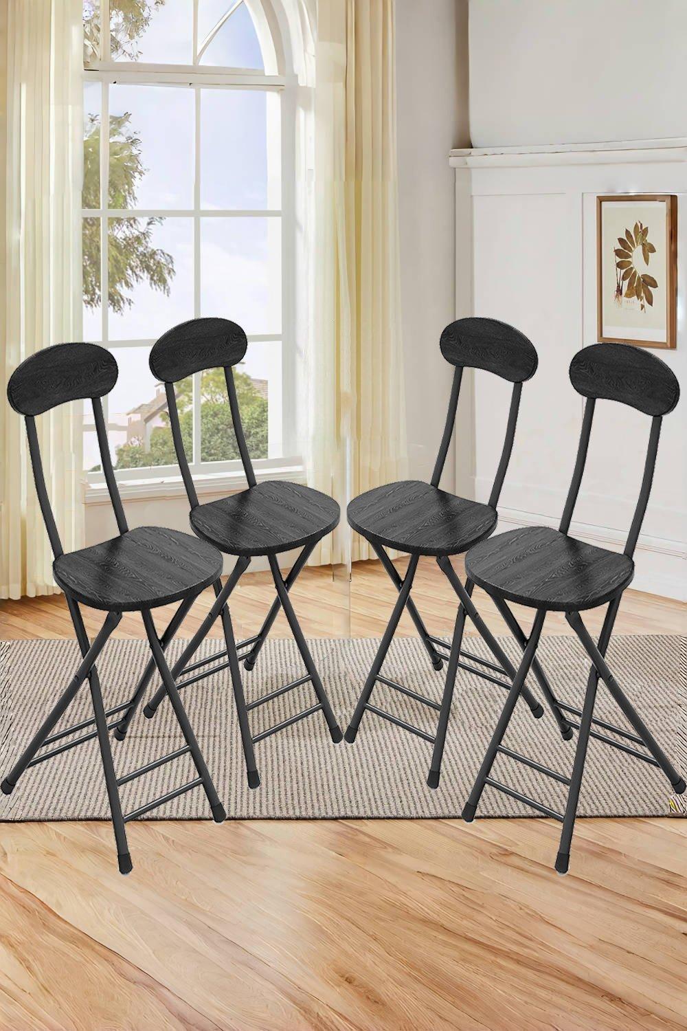 Set of 4 Compact Wooden Black Folding Chair with Metal Legs