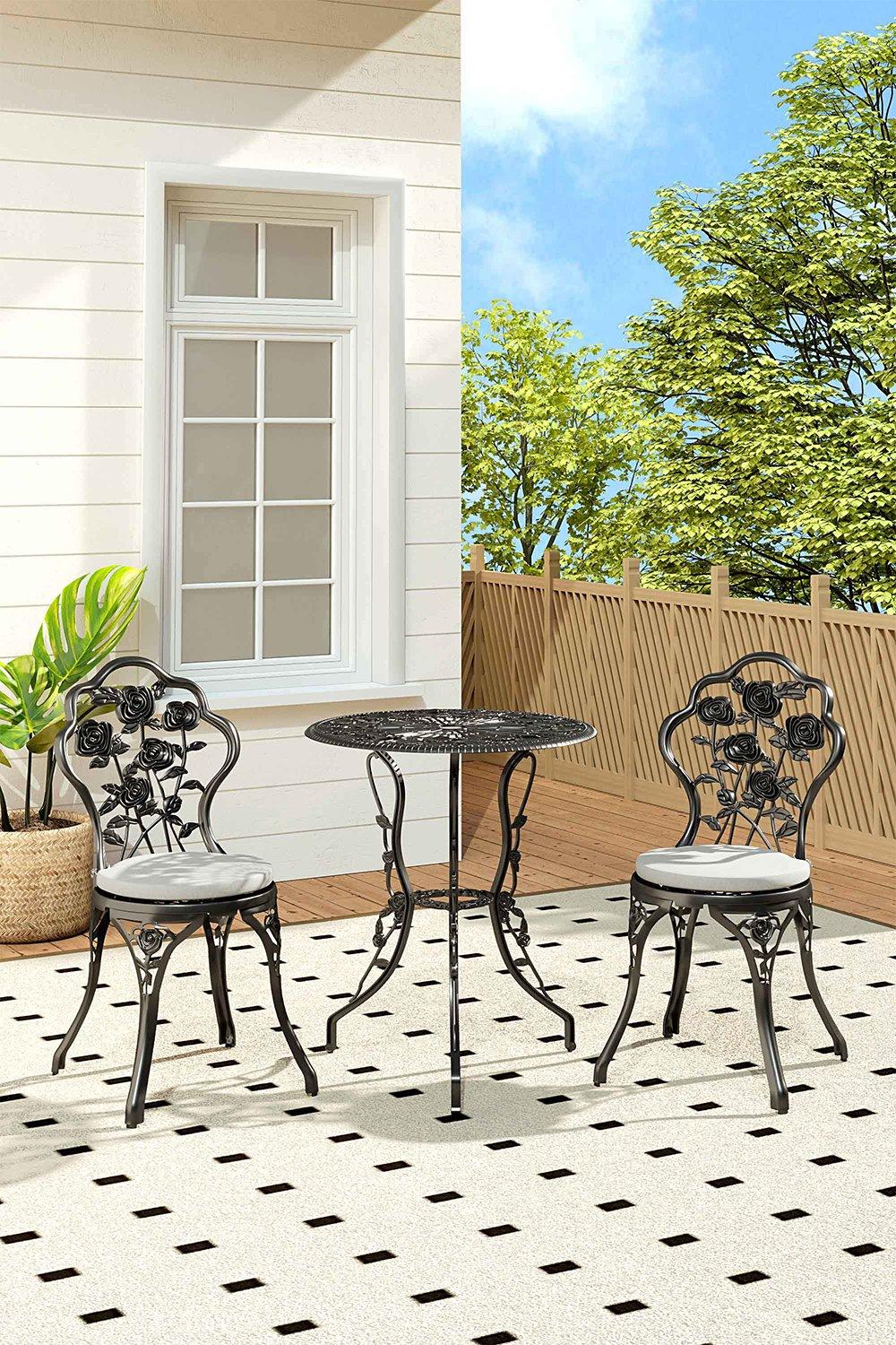 3pcs Rose Hollowed Out Cast Aluminum Outdoor Bistro Dining Set