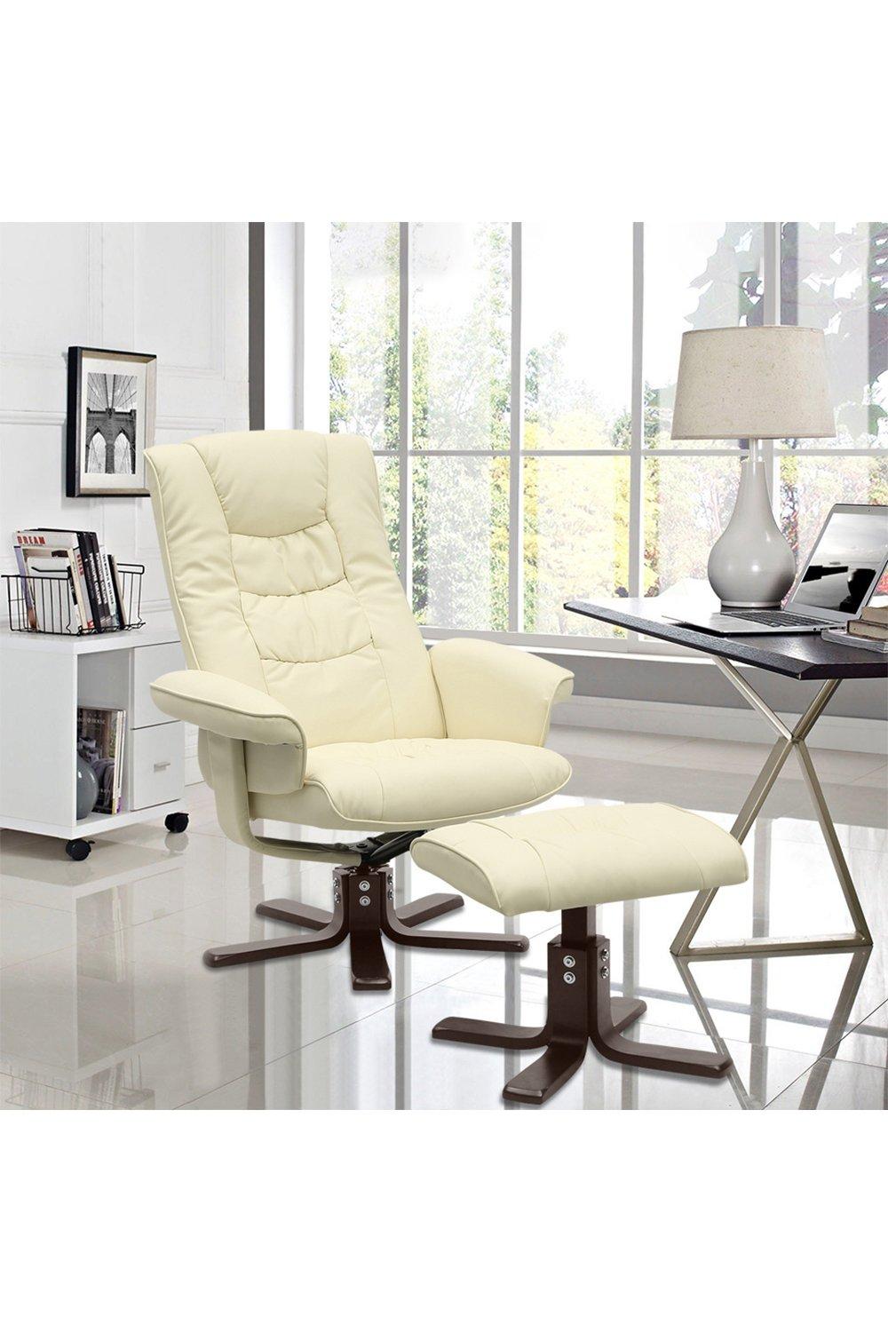 PU Leather Swivel Chair Recliner Armchair With Footstool
