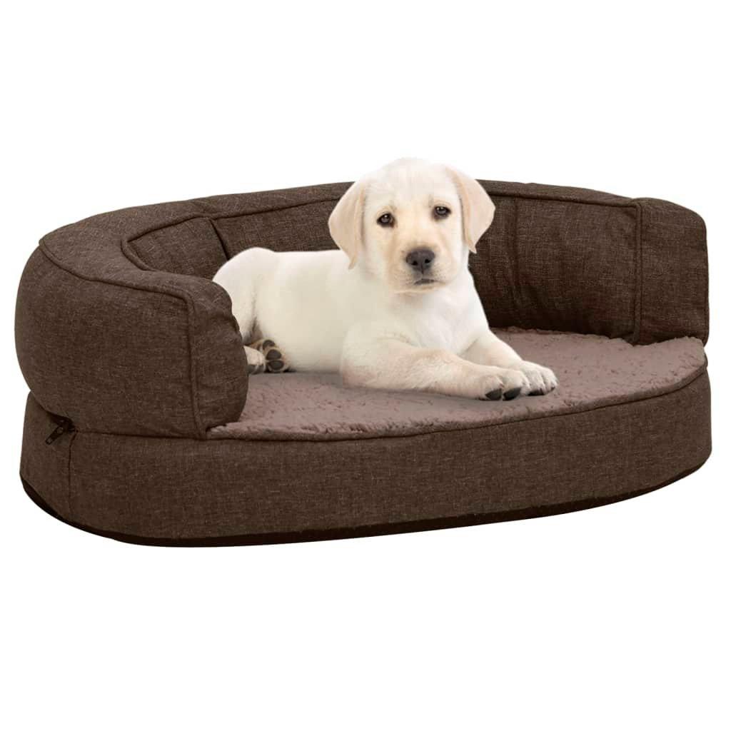 Ergonomic Dog Bed Mattress 60x42 cm Linen Look Fleece Brown