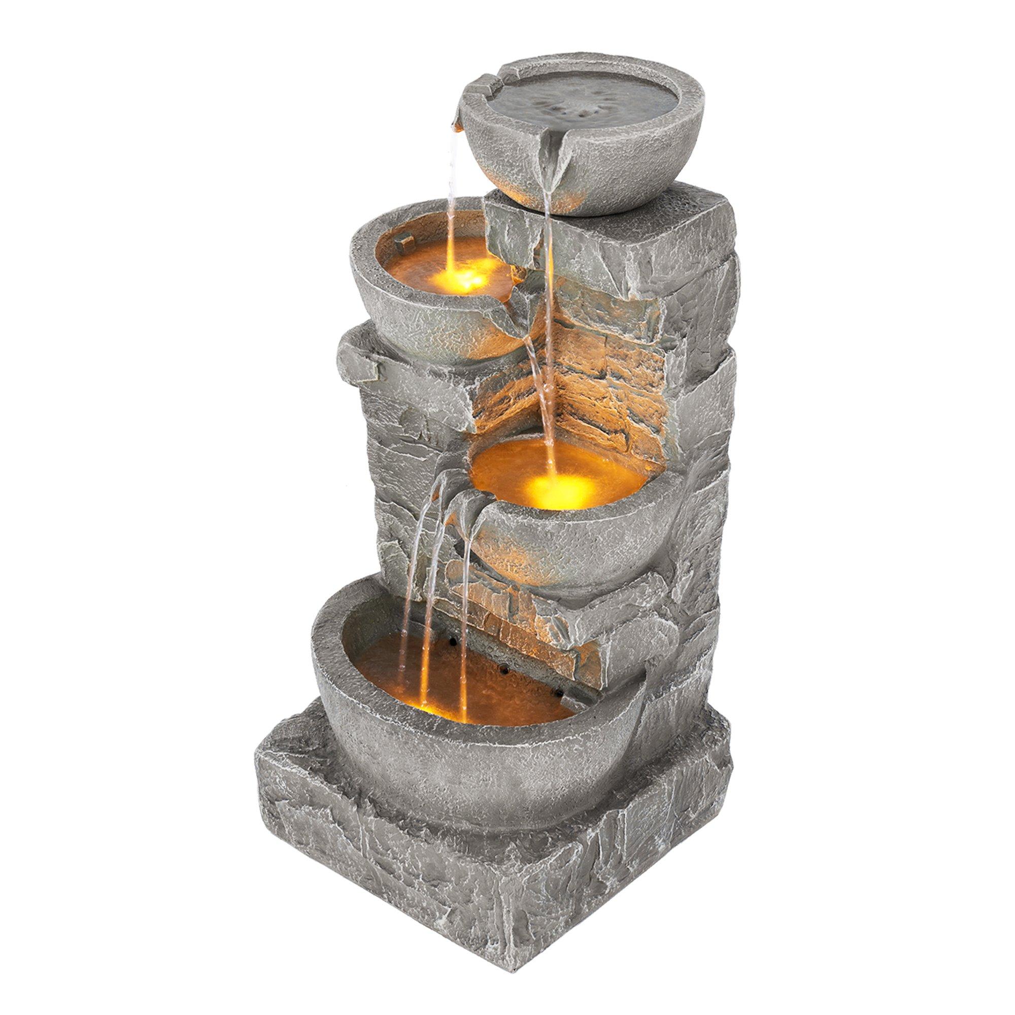 Teamson Home 84.5 cm Outdoor Water Fountain with LED Lights, Grey