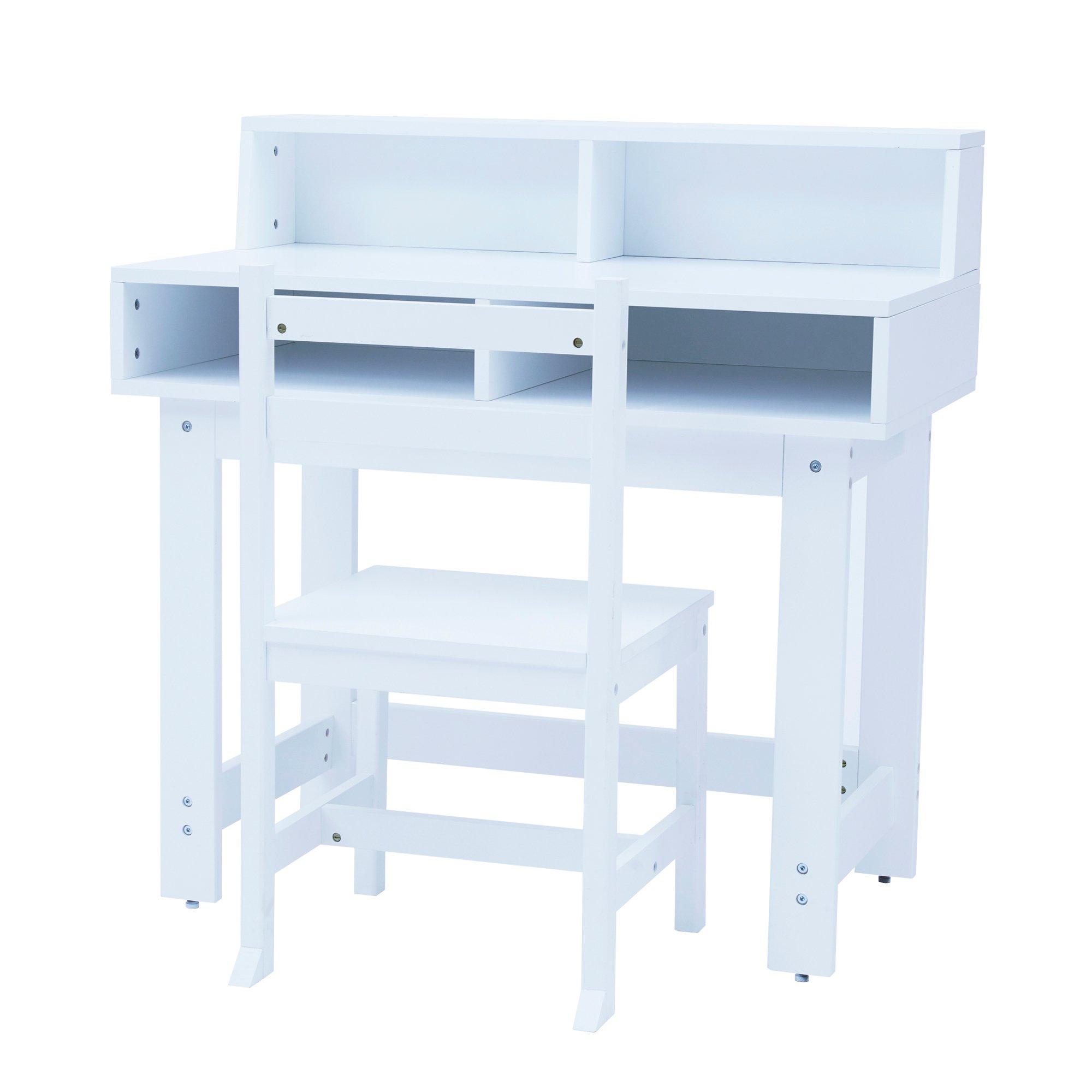 Teamson Kids -  Kids Wooden Desk & Chairs Set with Storage - White