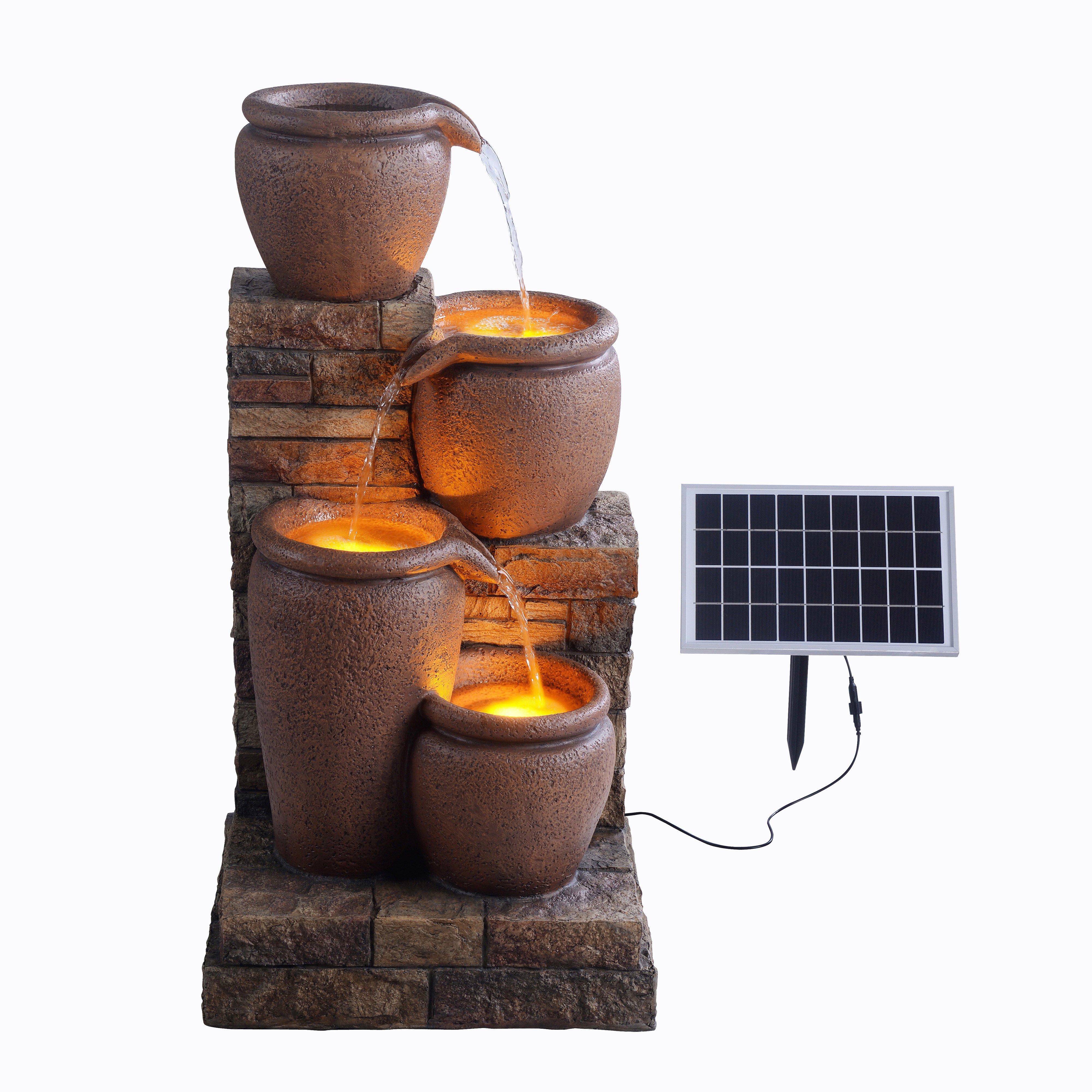 Outdoor Water Fountain, LED Lights, 78 cm Terracotta