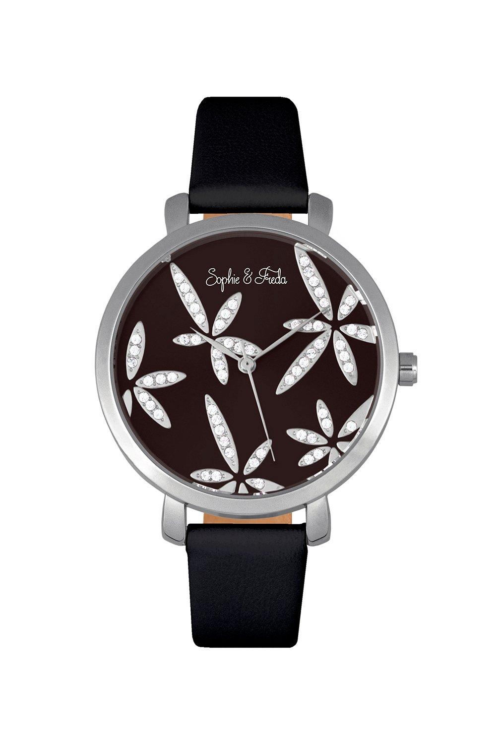 key west leather-band watch with swarovski crystals