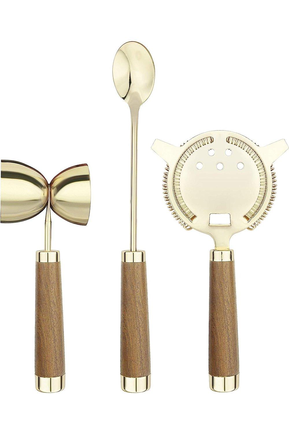Brass Mixing Set with Solid Wood Handles