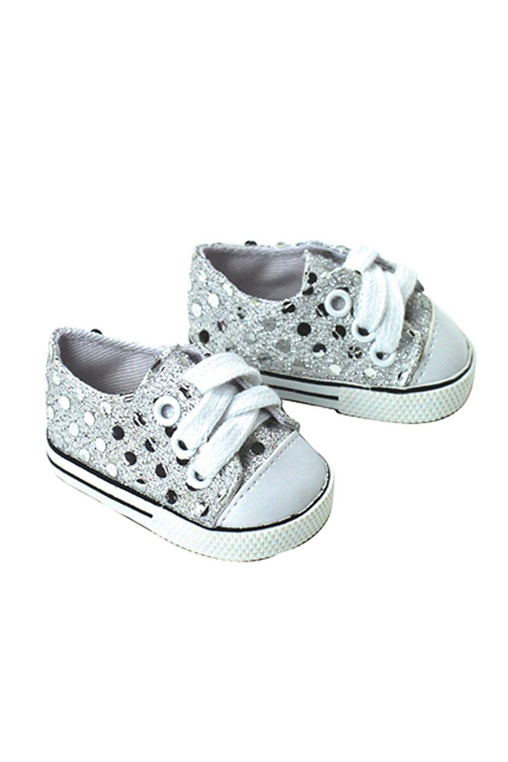 Sophia’s -  18" Baby Doll Shoes with Sequins & Laces Silver