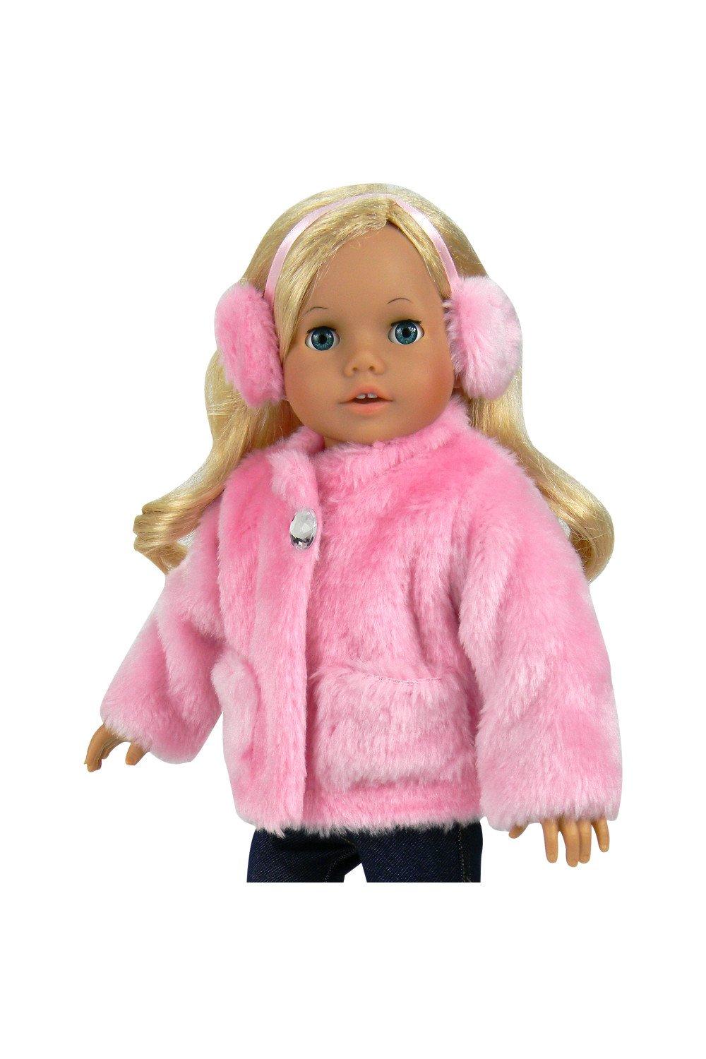 Sophia’s 2 Piece 18" Baby Doll Pink Fur Coat & Earmuffs Outfit