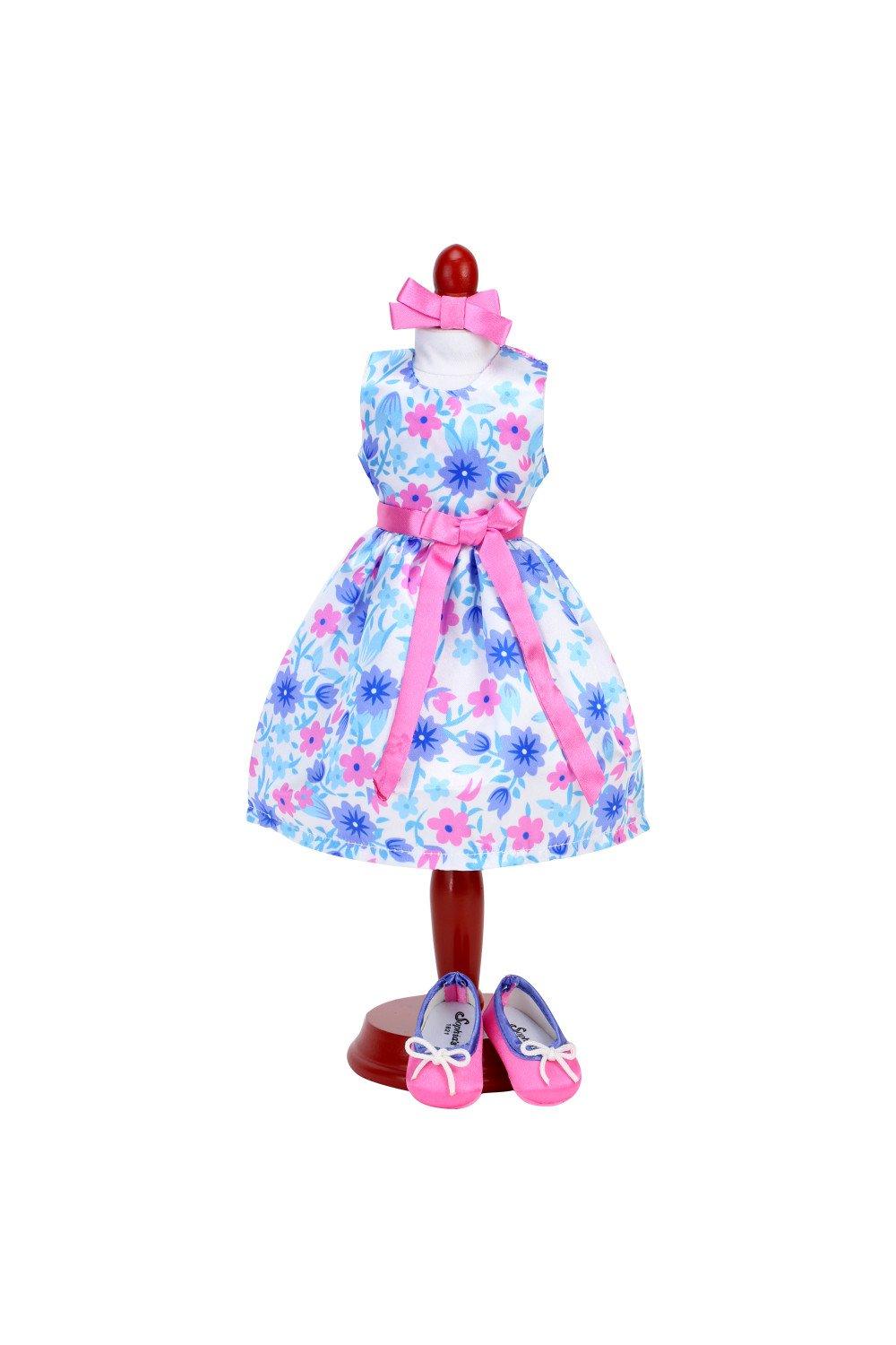 Sophia’s Floral Satin 15" Baby Doll Dress Outfit, Bow & Doll Shoes Set