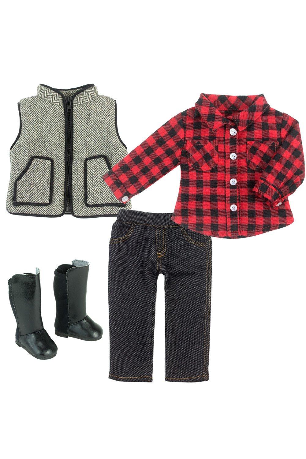 Sophia’s18" Doll Checked Shirt, Country Gilet & Jeggings with Boots