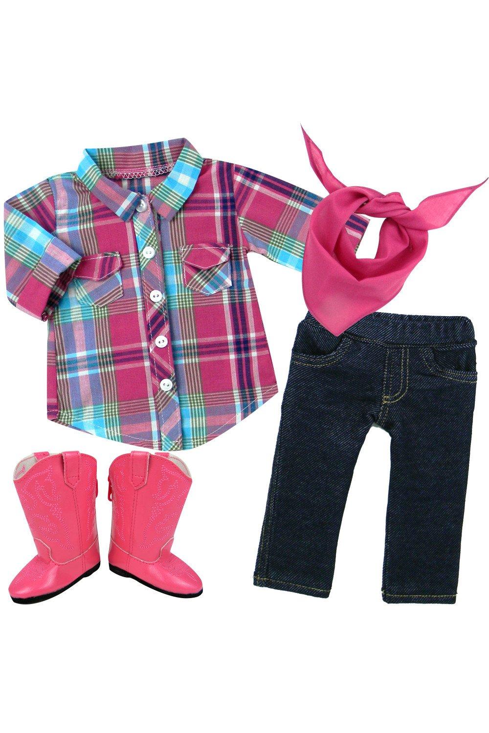 Sophia’s  18" Doll Pink Checked Shirt & Jeggings with Bandana & Boots