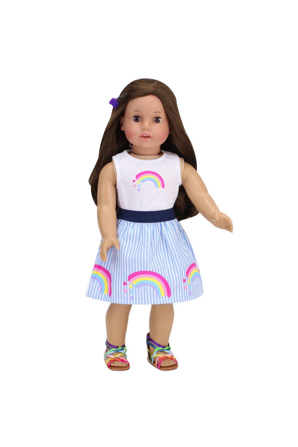 Sophia’s 2 Piece 18" Baby Doll Rainbow Top & Skirt Outfit