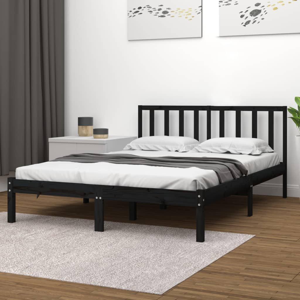 Bed Frame Black Solid Wood Pine 180x200 cm Super King Size