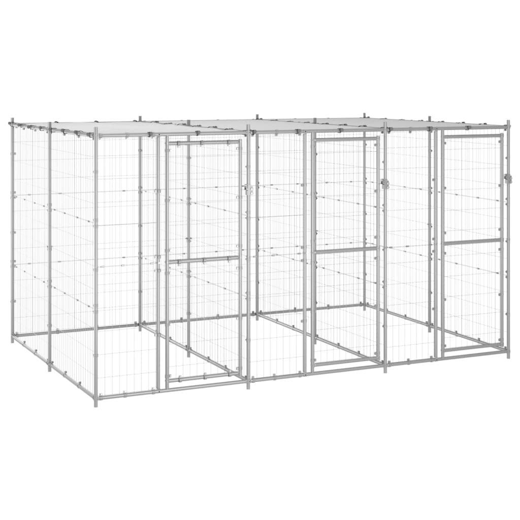 Outdoor Dog Kennel Galvanised Steel with Roof 7.26 mA2