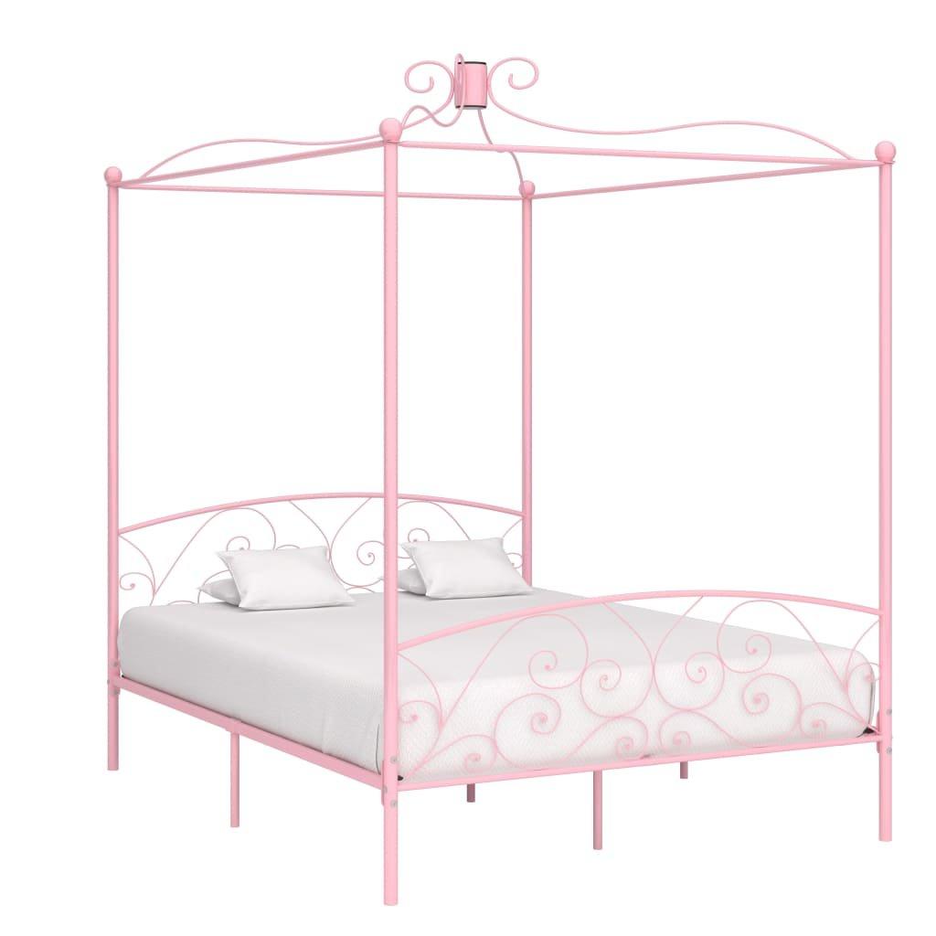 Canopy Bed Frame Pink Metal 160x200 cm