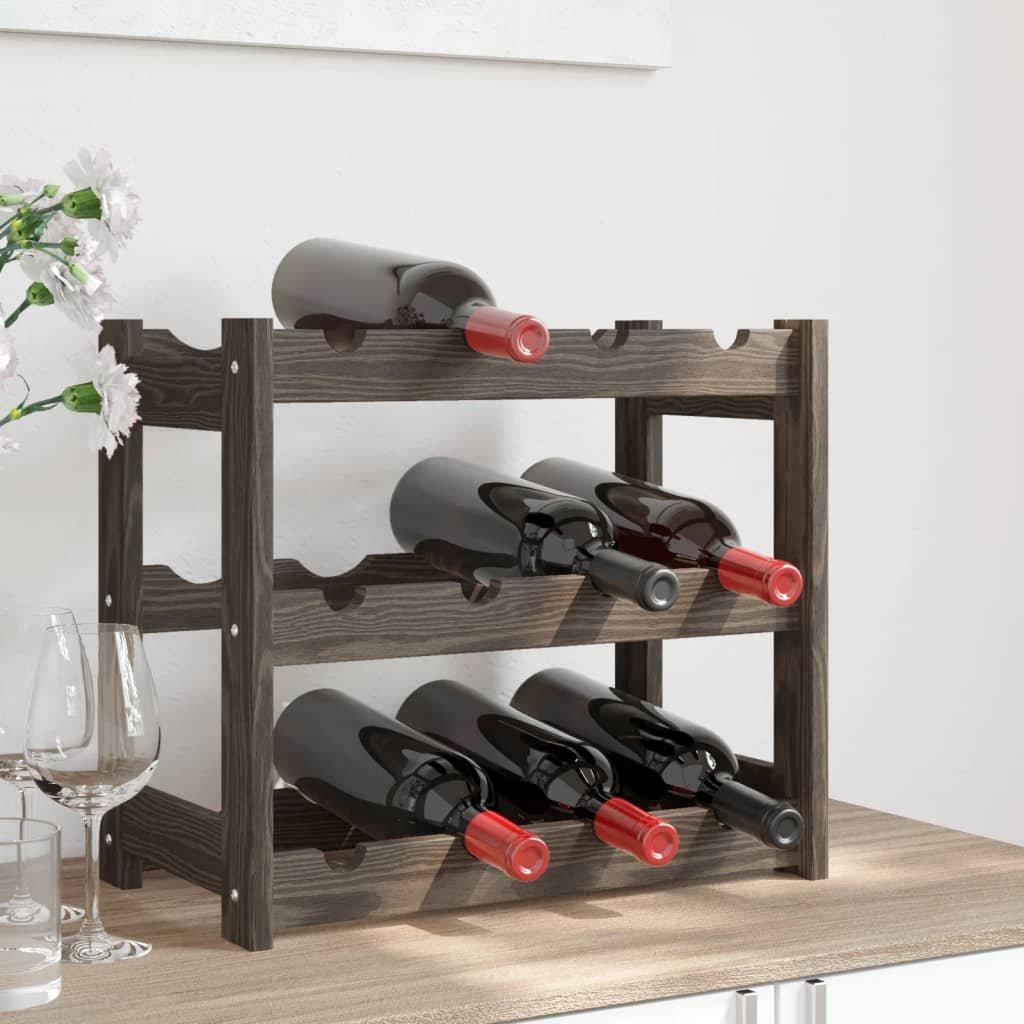 Wine Rack for 12 Bottles Grey Solid Wood Pine