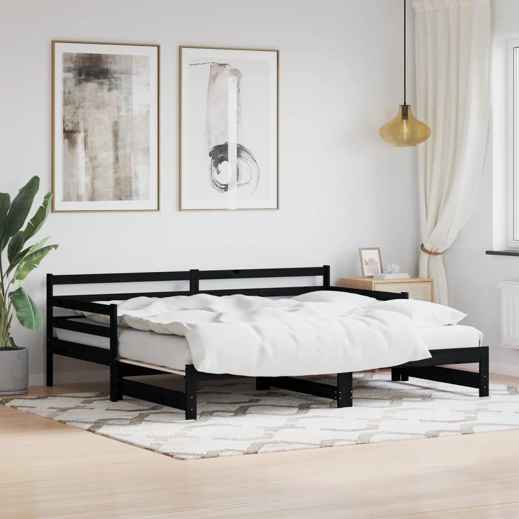 Daybed with Trundle Black 80x200 cm Solid Wood Pine