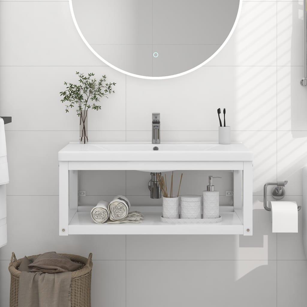 Wall-mounted Bathroom Washbasin Frame White 79x38x31 cm Iron