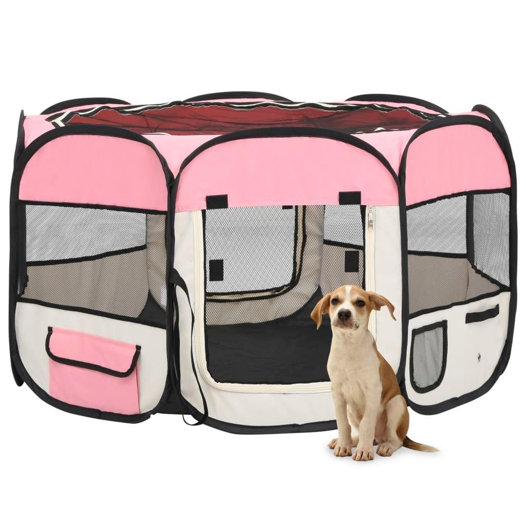 Foldable Dog Playpen with Carrying Bag Pink 110x110x58 cm