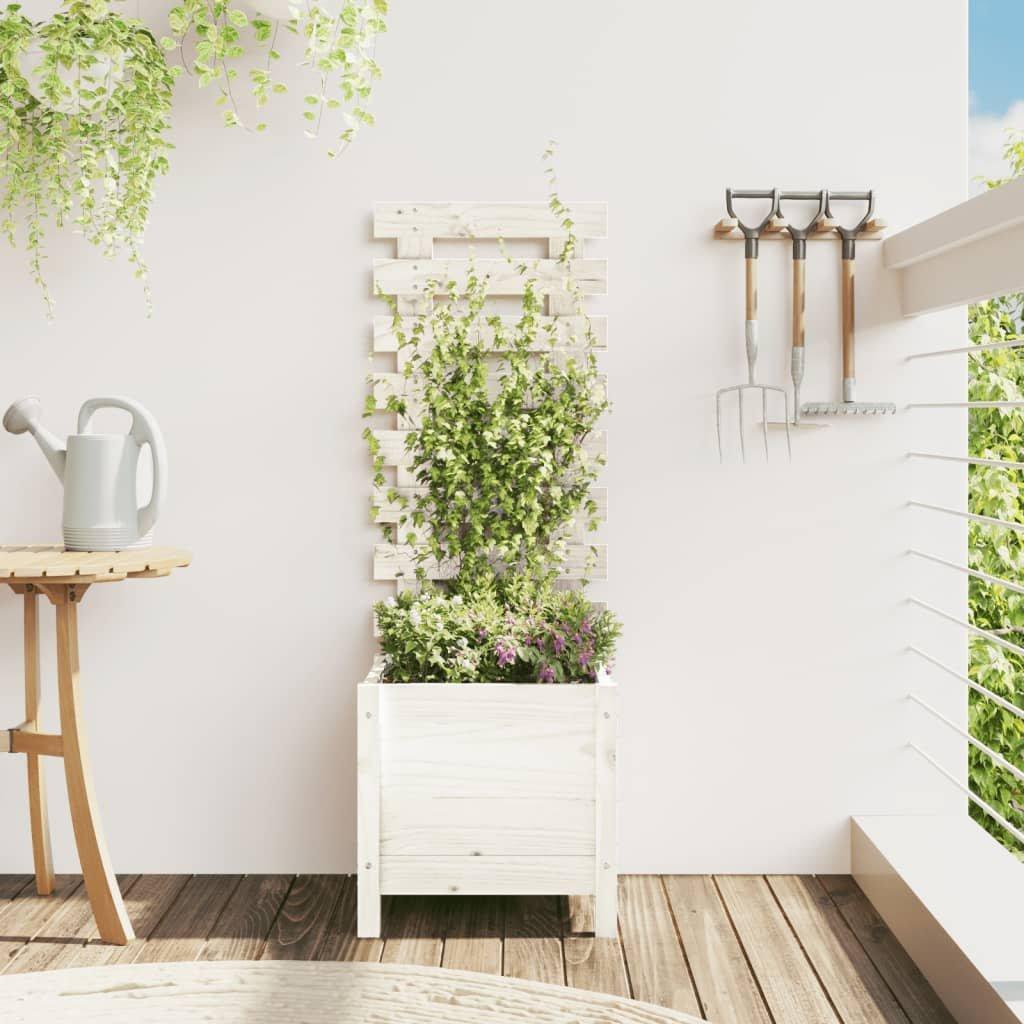 Garden Planter with Rack White 39x39.5x114 cm Solid Wood Pine
