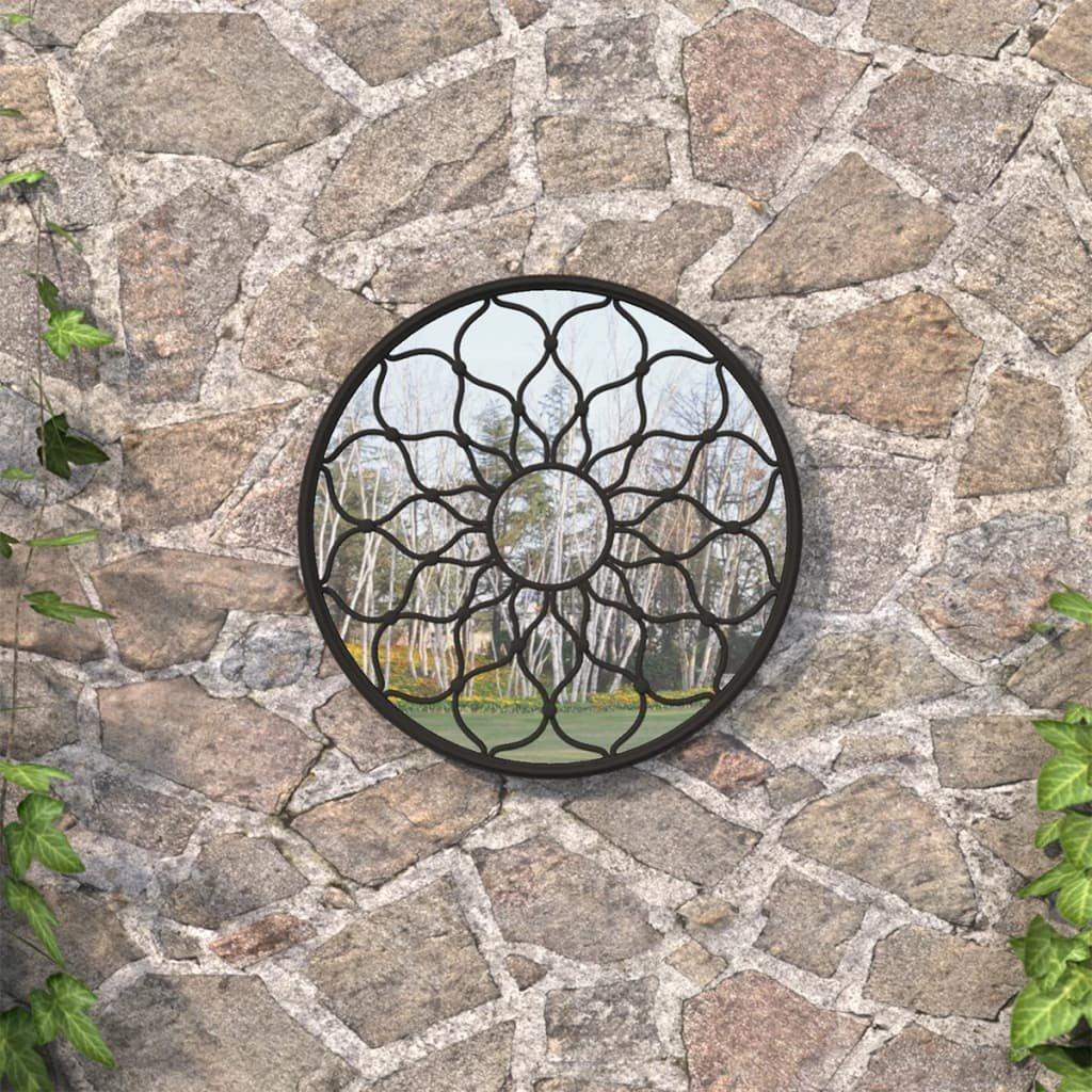 Garden Mirror Black 60x3 cm Iron Round for Outdoor Use