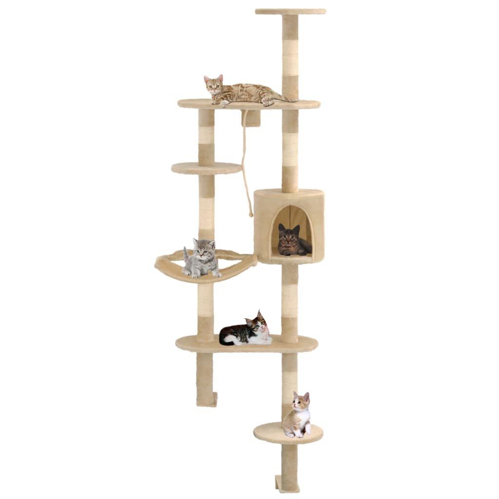 Cat Tree with Sisal Scratching Posts Wall Mounted 194 cm Beige