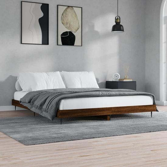 Beds | Bed Frame Brown Oak 140x200 cm Engineered Wood | Berkfield Home