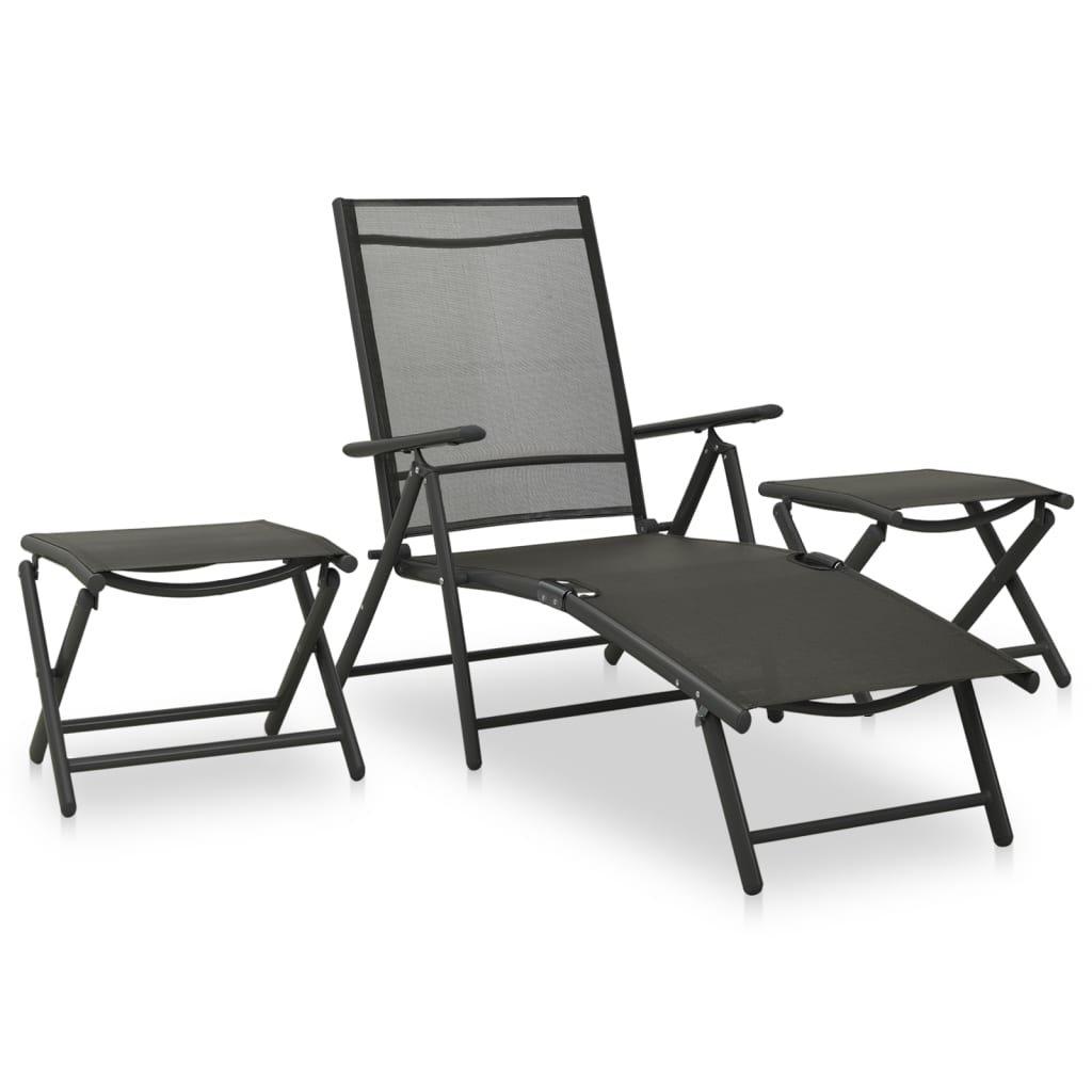 3 Piece Garden Lounge Set Textilene and Aluminium Black