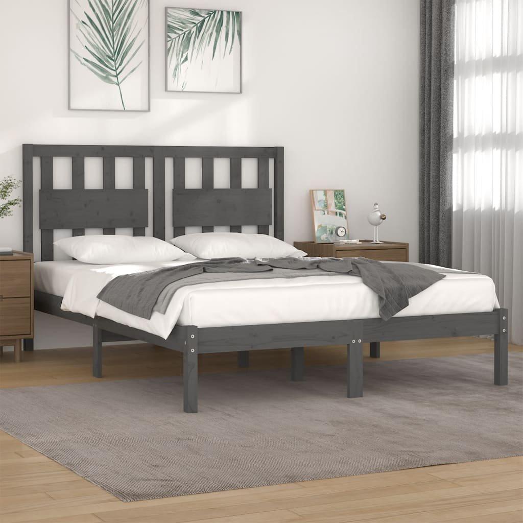 Bed Frame Grey Solid Wood Pine 180x200 cm Super King Size