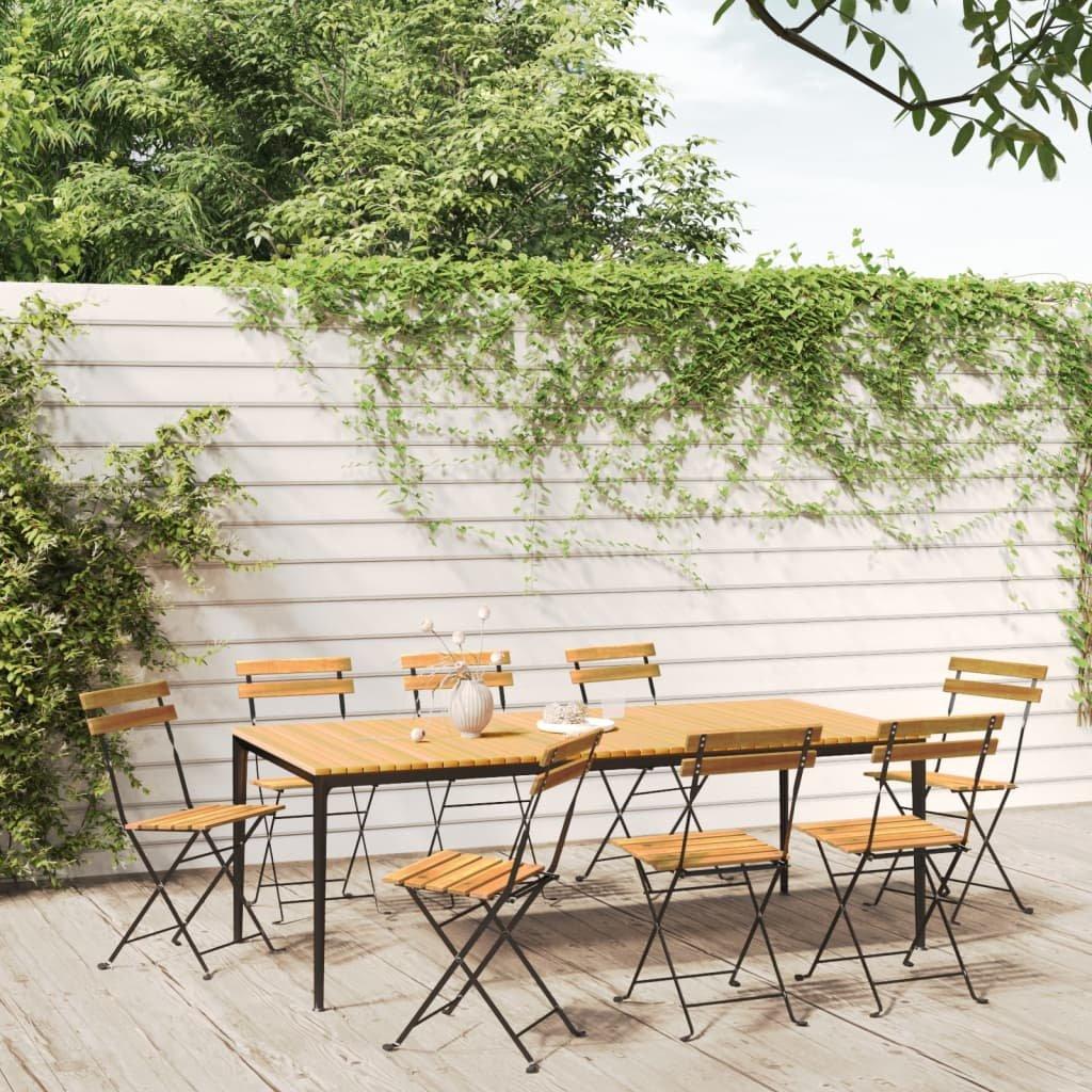 Folding Garden Chairs 8 pcs Steel and Solid Wood Acacia
