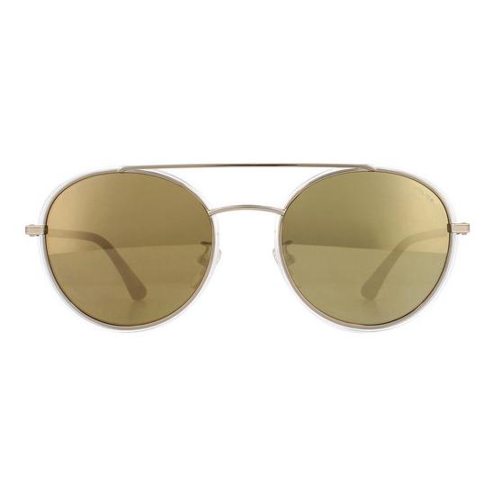 Police Round Light Gold Crystal Grey Brown Gold Mirror Sunglasses 1