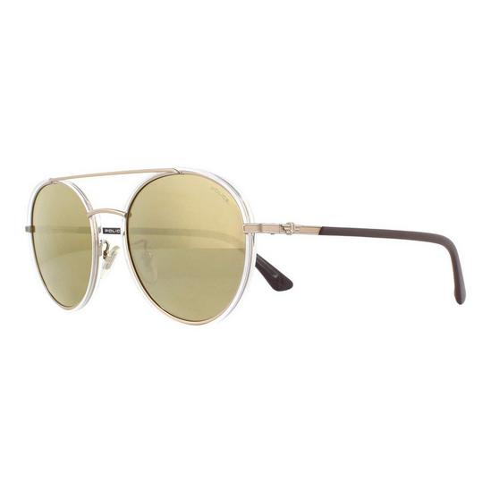 Police Round Light Gold Crystal Grey Brown Gold Mirror Sunglasses 2