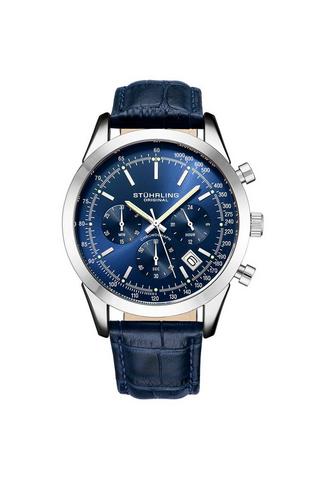 Product Rialto Chronograph Watch Quartz With Tachymeter 44mm Silver Case Blue Leather Band Blue