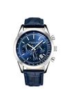 STÜHRLING Original Rialto Chronograph Watch Quartz With Tachymeter 44mm Silver Case Blue Leather Band thumbnail 1