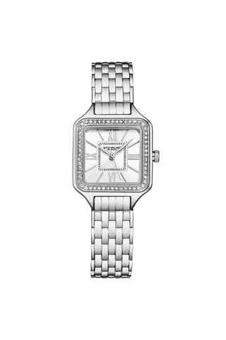 Product Confidant Quartz 4020 Watch Stainless Steel Beaded Bracelet  Elegant Rectangle Design with Miyota Movement and Crystal Bezel Silver