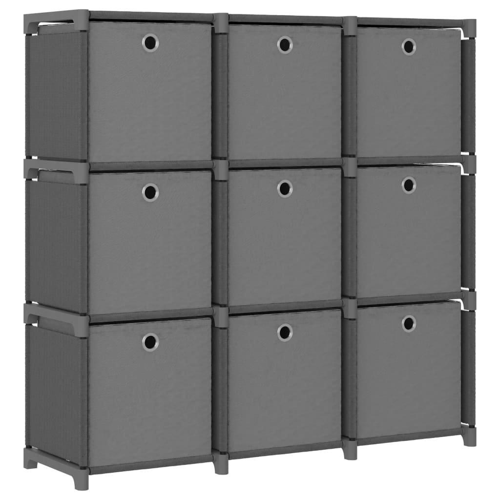 9-Cube Display Shelf with Boxes Grey 103x30x107.5 cm Fabric
