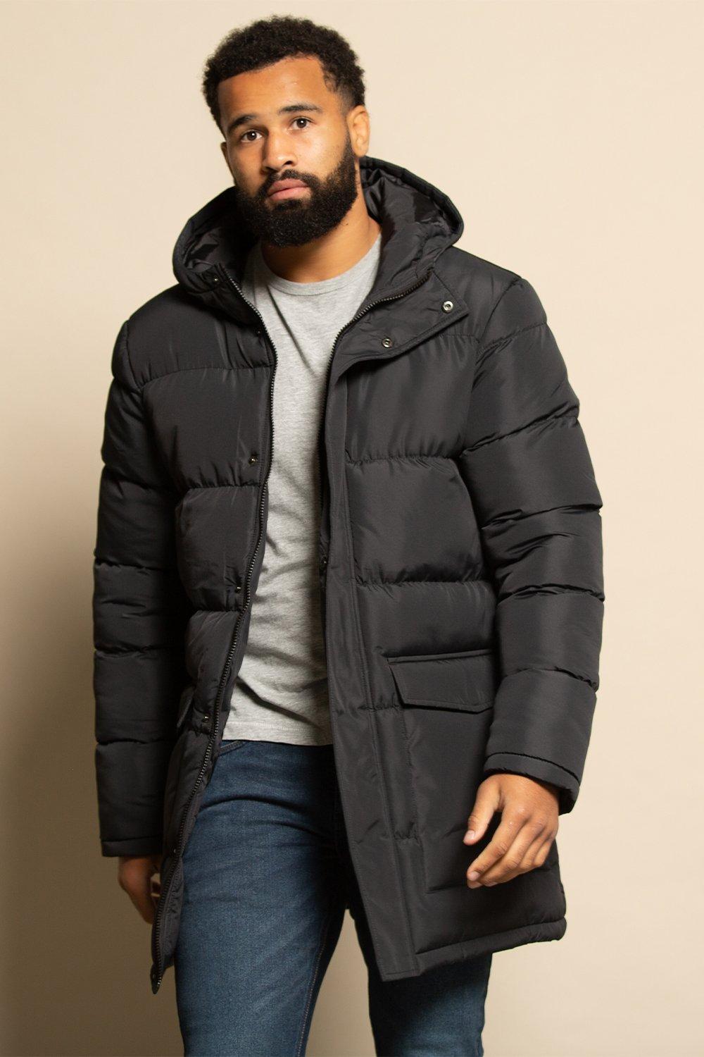 Mens Puffer Parka Jacket Zip Up Hooded Coat Brave Soul Longline Quilted  S-XL NEW | eBay