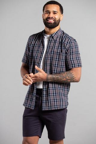 Product Cotton Short Sleeve Check Shirt Navy