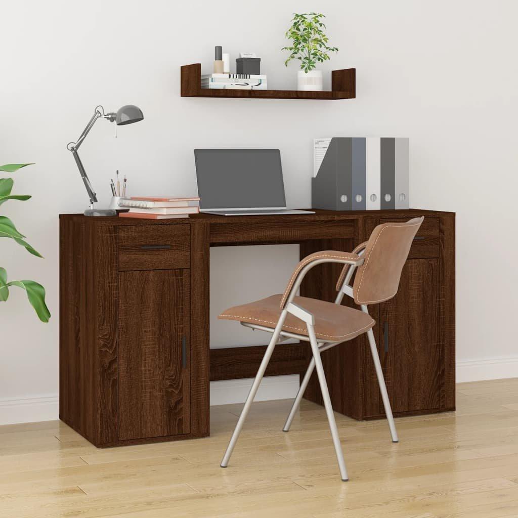 Desk with Cabinet Brown Oak Engineered Wood