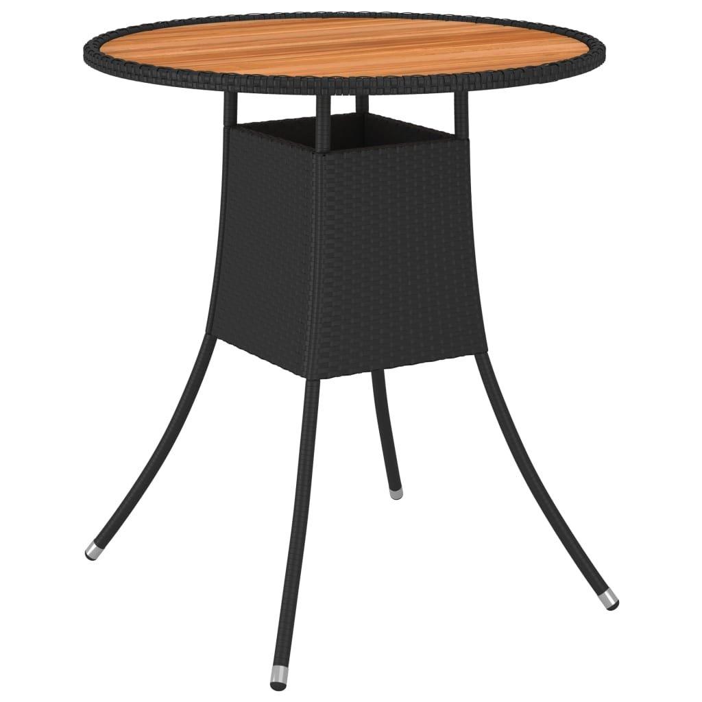 Garden Dining Table Black A~ 70 cm Poly Rattan and Solid Acacia Wood
