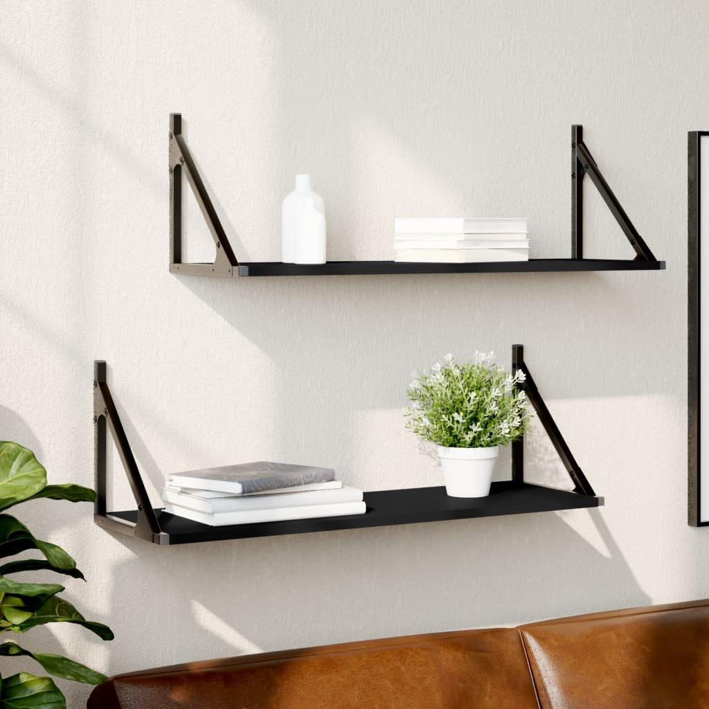 Wall Shelves 2 pcs Black 80x25x25.5 cm Engineered wood