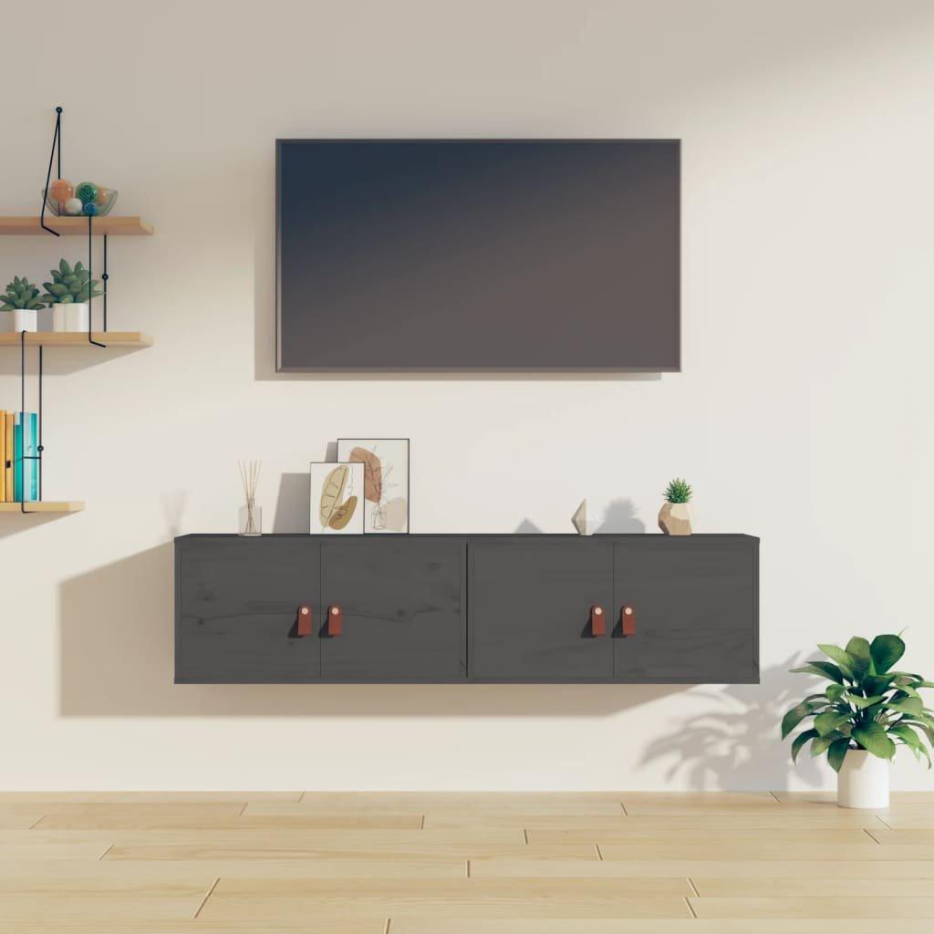 Wall Cabinets 2 pcs Grey 60x30x30 cm Solid Wood Pine