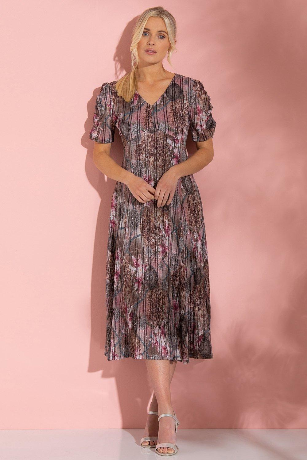 Shimmer Floral Printed Midi Dress