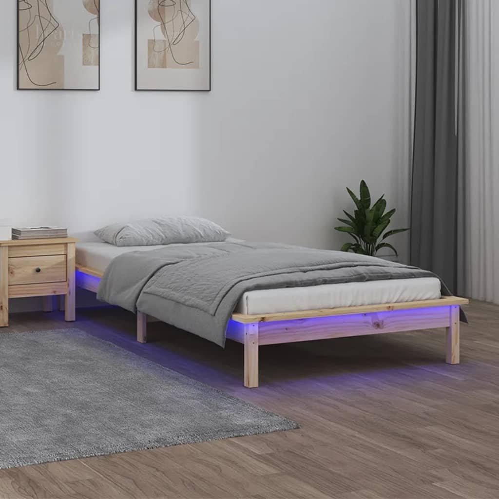 LED Bed Frame 100x200 cm Solid Wood
