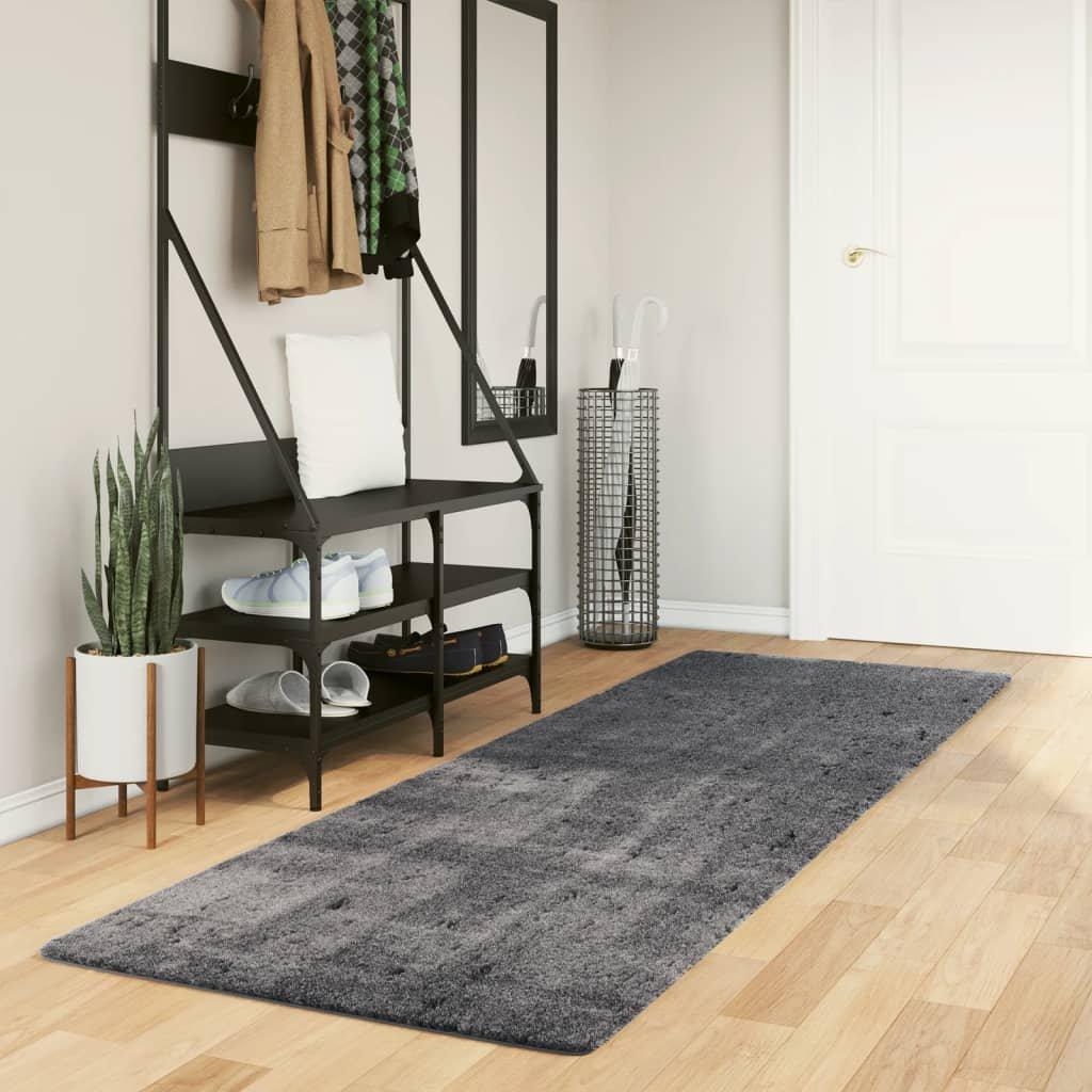 Rug Short Pile Soft and Washable Anthracite 80x250 cm