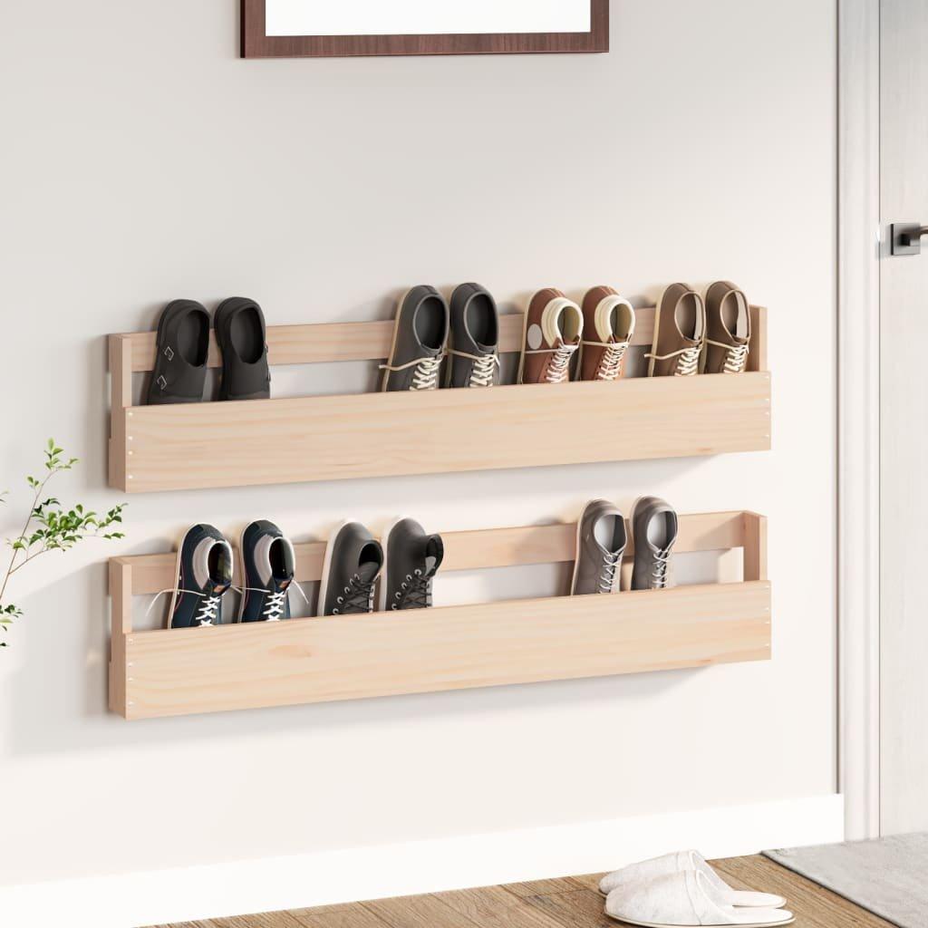 Wall-mounted Shoe Racks 2 pcs 110x9x23 cm Solid Wood Pine